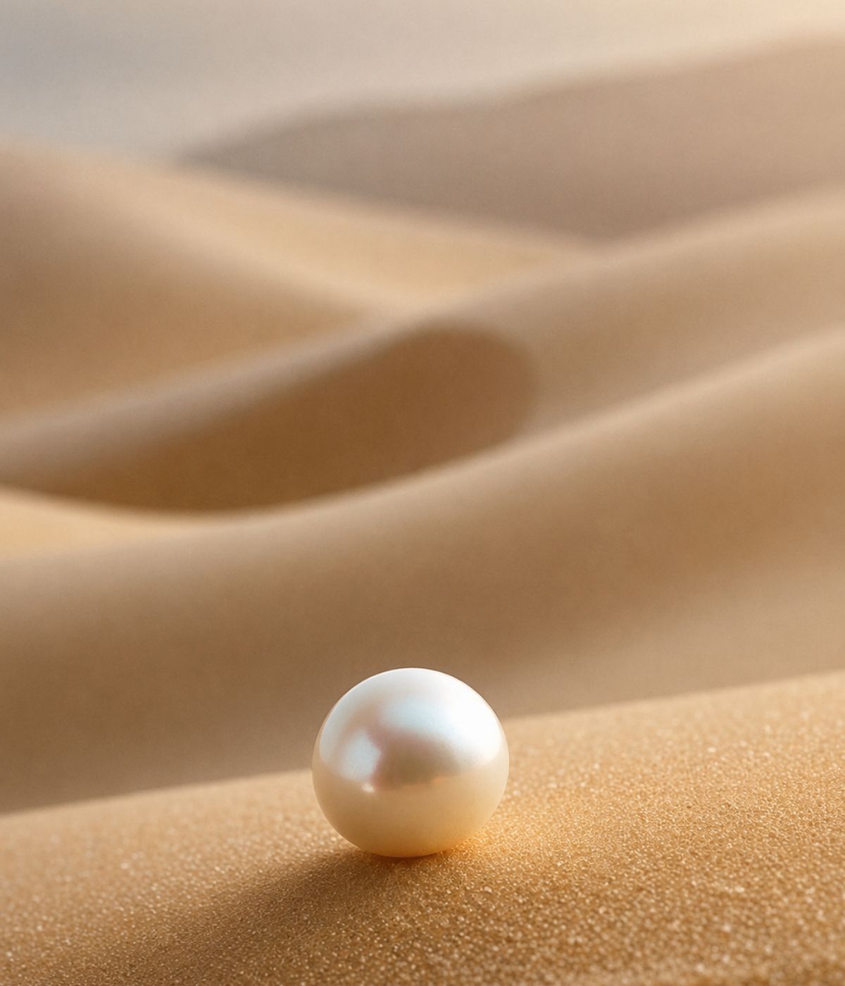 A pearl resting on a smooth sand dune